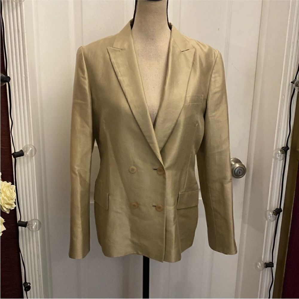 Jil Sander Beige Double-Breasted silk Blazer, US4